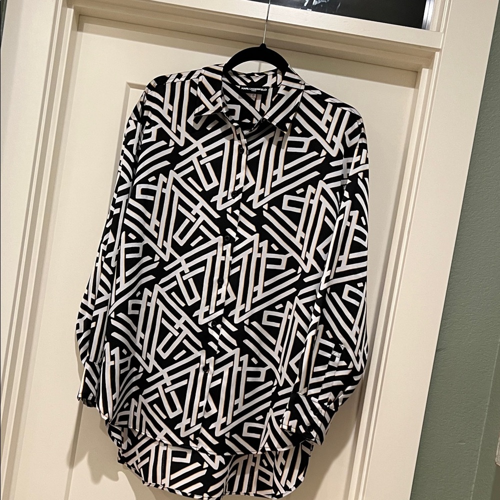 Karl Lagerfeld Black and White Patterned Shirt, medium